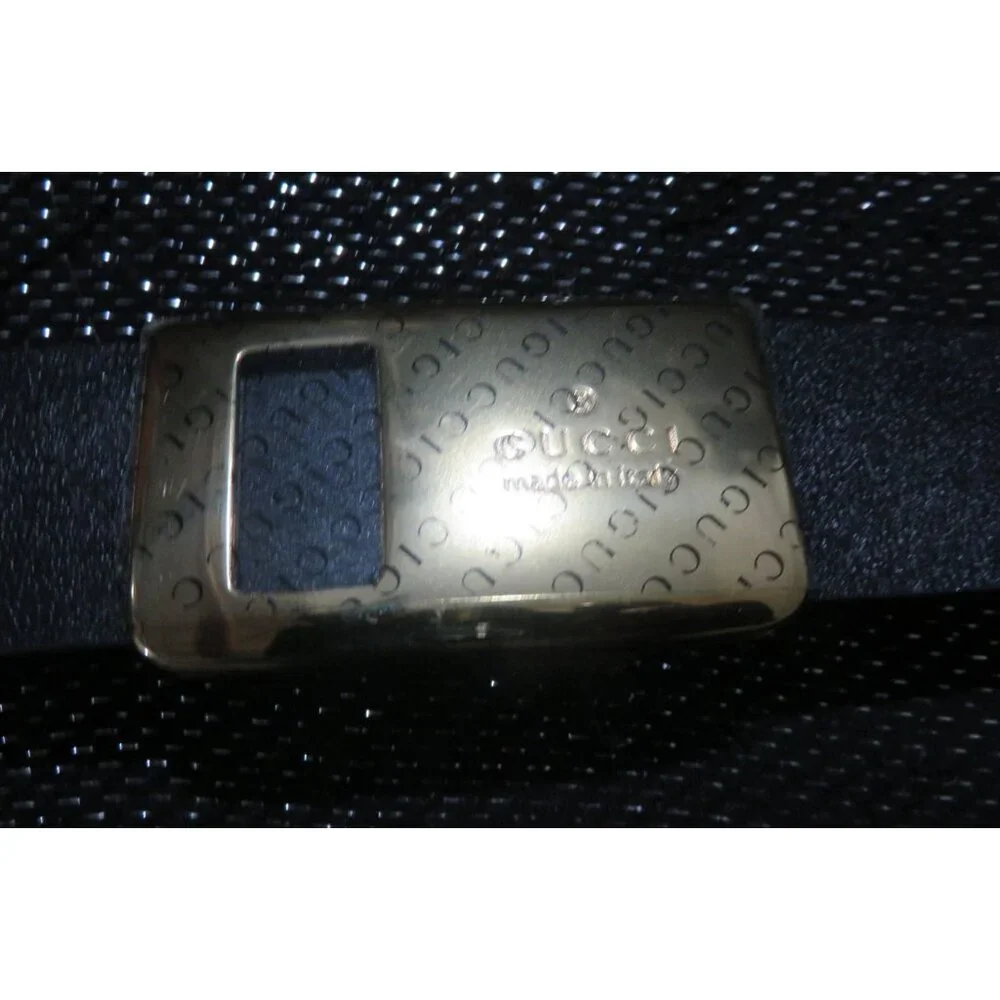 Gucci Black Leather Gold Buckle Logo Plaque Belt sz 38 95/38 (46 inches)